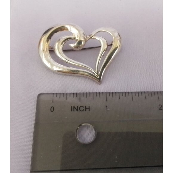 Vintage Thailand Sterling Silver Double Heart Pin Brooch - Picture 3 of 3